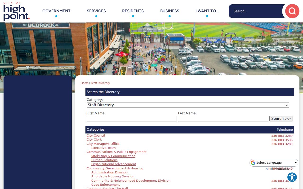 High Point people directories city staff search form