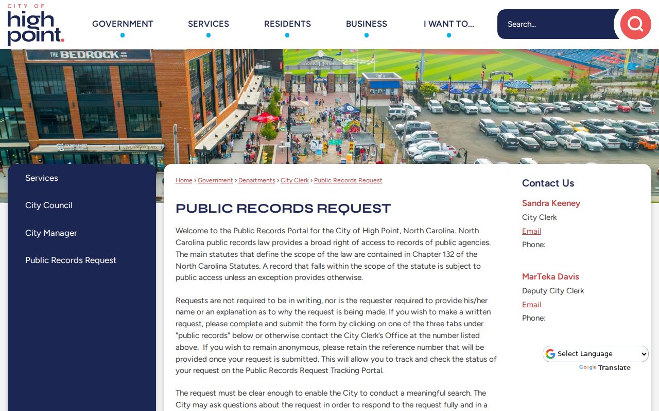 High Point public records request portal and fee guidance