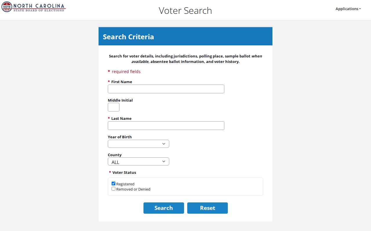 High Point voter registration lookup form from NCSBE